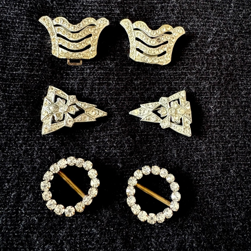 VINTAGE CRYSTAL/RHINESTONE SHOE & DRESS CLIPS 1920’s & 30’s, MINT CONDITION